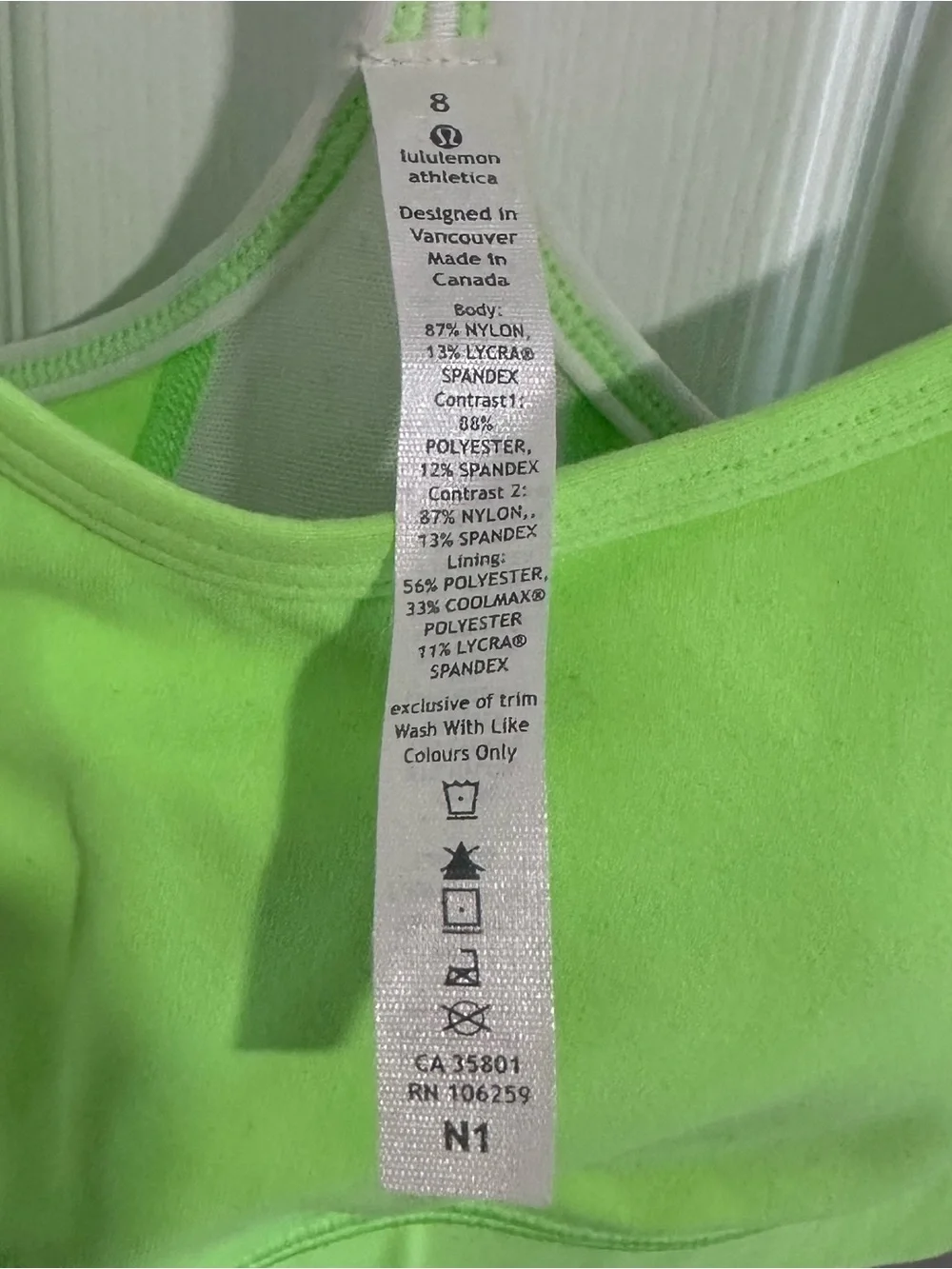 Lululemon Flow Y Bra IV Zippy Green/White Size 8-NWT